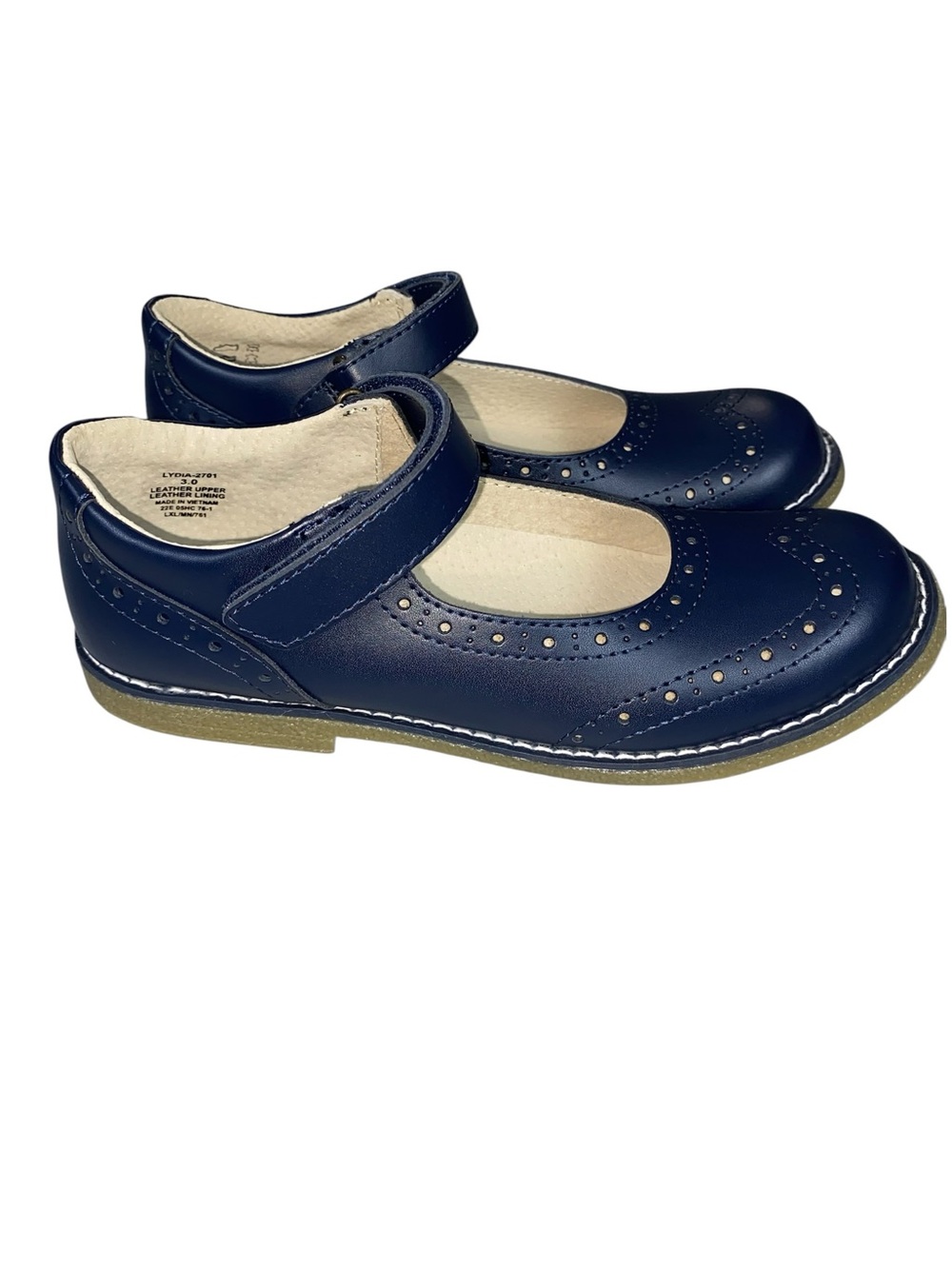FootMates Lydia 2701 Mary Jane Girls Navy Size 3 Brogue Design Adjustable *NWOT